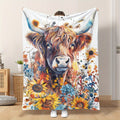 Aonana Sunflower Highland Cow Flannel Blanket