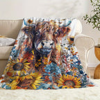 Aonana Sunflower Highland Cow Flannel Blanket