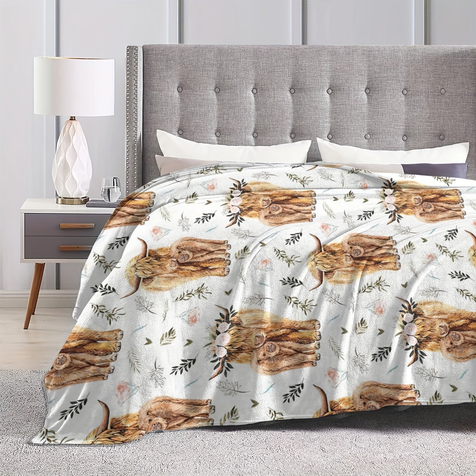 Aonana Mother&Daughter Highland Cow Flannel Blanket
