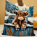 Aonana Truck Highland Cow Flannel Blanket