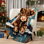 Aonana Truck Highland Cow Flannel Blanket