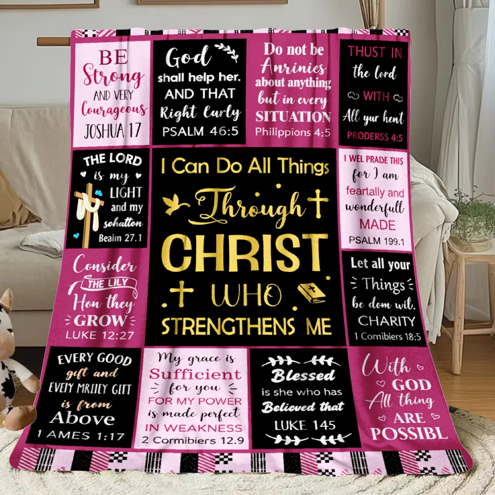 Aonana Christian “I Can Do All Things” Printed Flannel Blanket