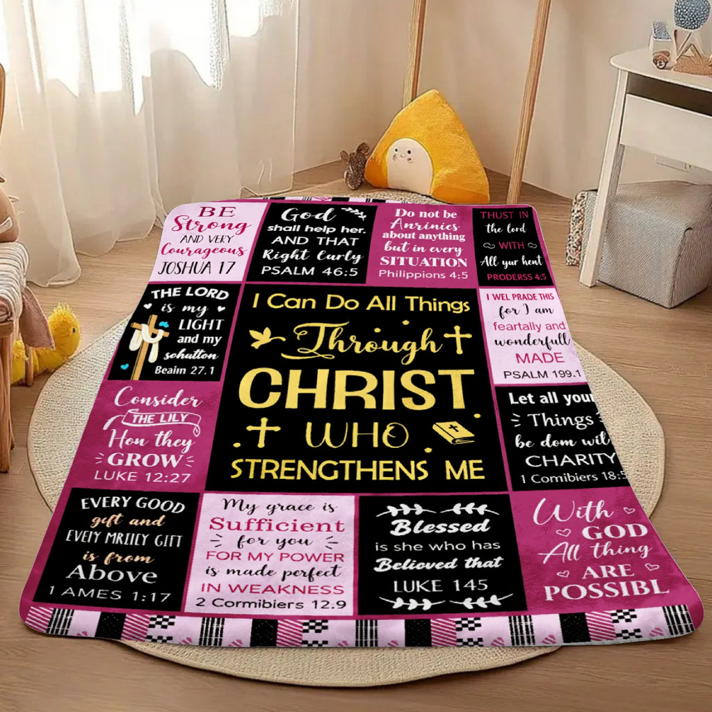 Aonana Christian “I Can Do All Things” Printed Flannel Blanket