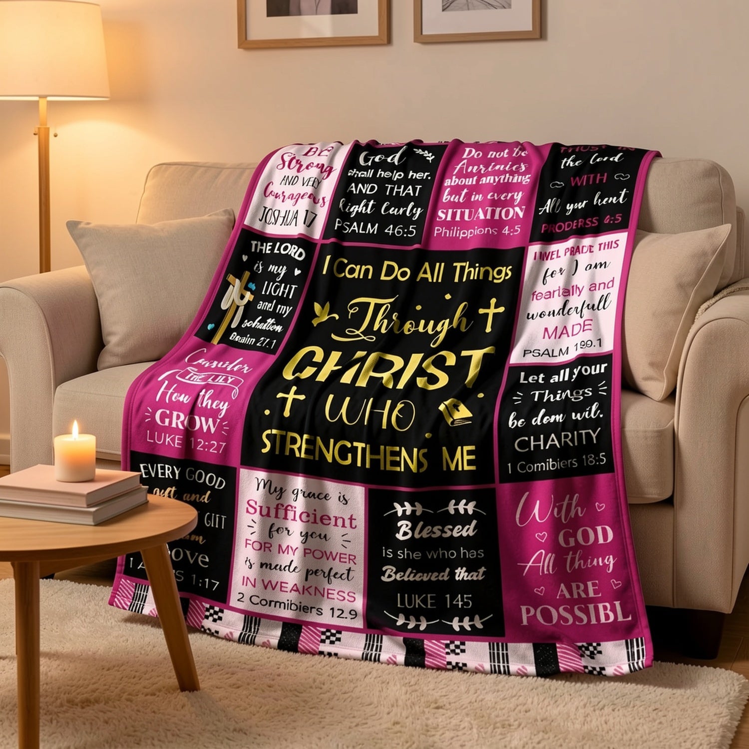 Aonana Christian “I Can Do All Things” Printed Flannel Blanket