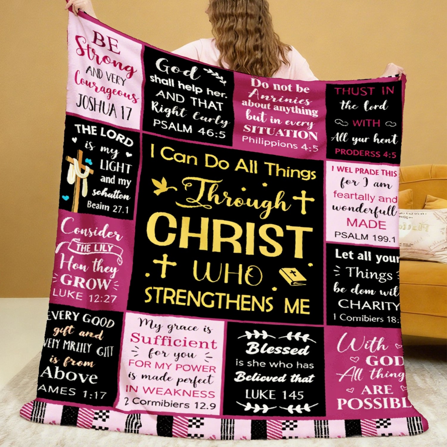Aonana Christian “I Can Do All Things” Printed Flannel Blanket