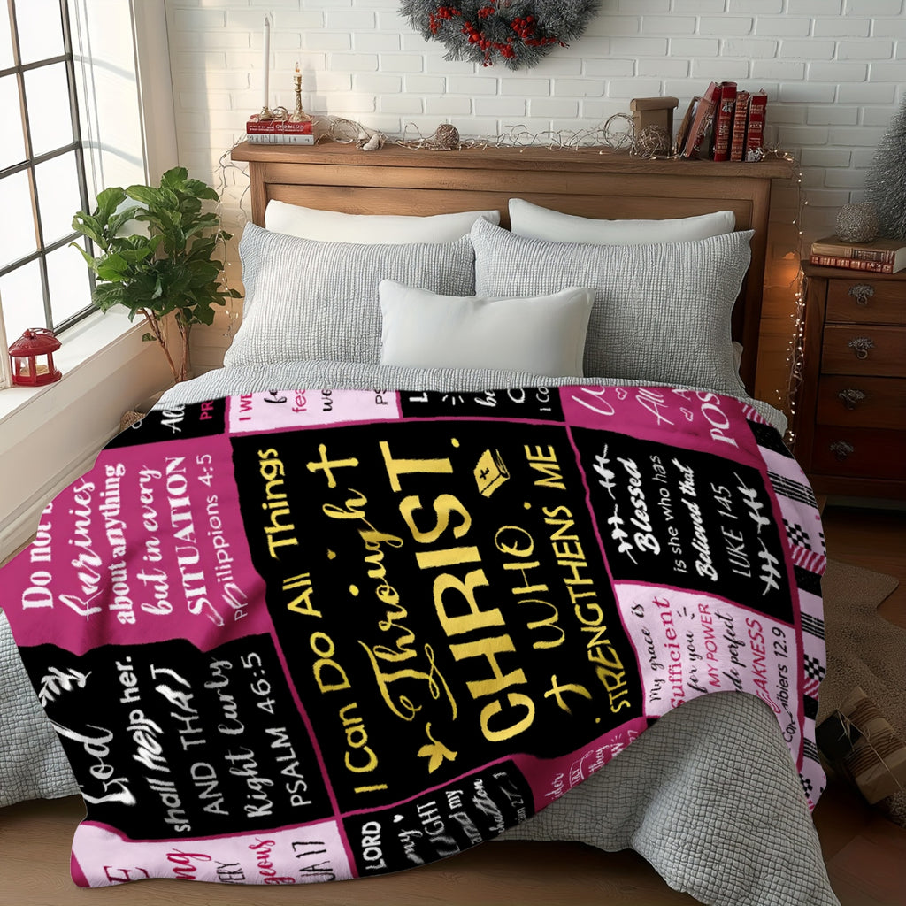 Aonana Christian “I Can Do All Things” Printed Flannel Blanket