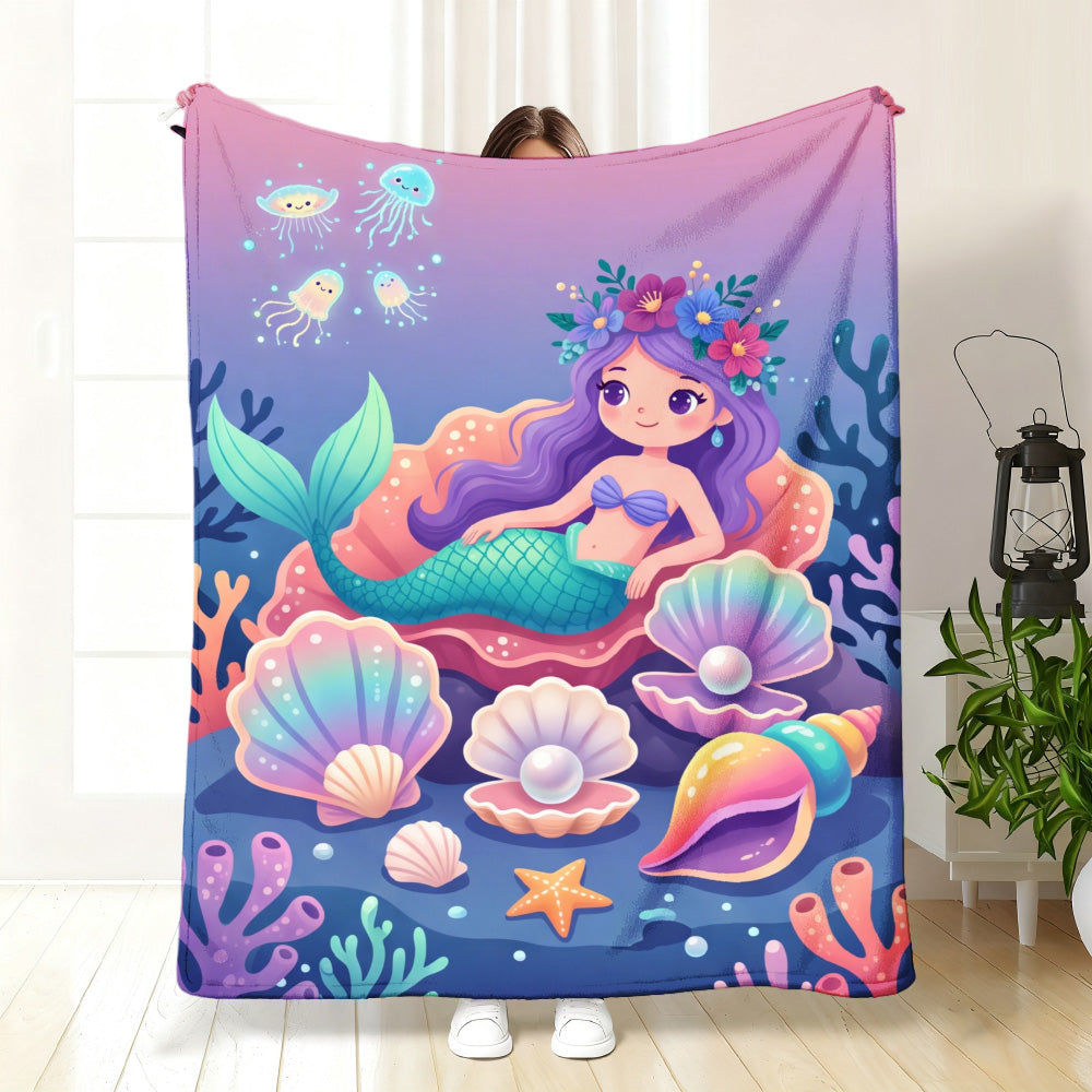 Aonana Mermaid Underwater Cozy Flannel Throw Blanket