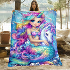 Aonana Mermaid Unicorn Cozy Flannel Throw Blanket
