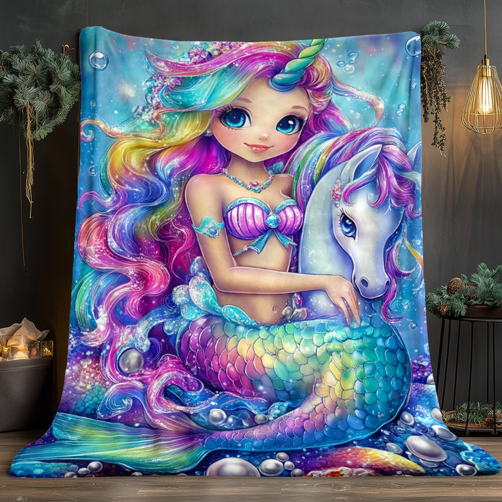 Aonana Mermaid Unicorn Cozy Flannel Throw Blanket