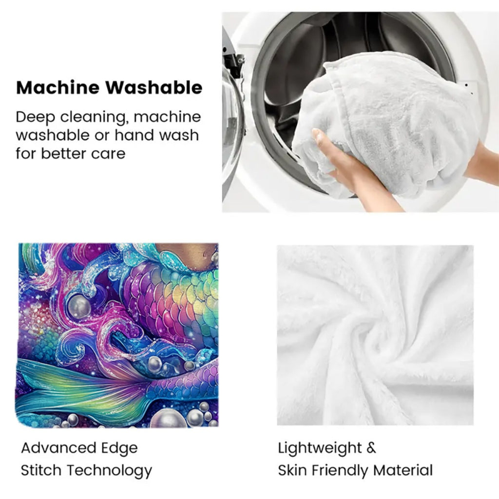Aonana Mermaid Unicorn Cozy Flannel Throw Blanket
