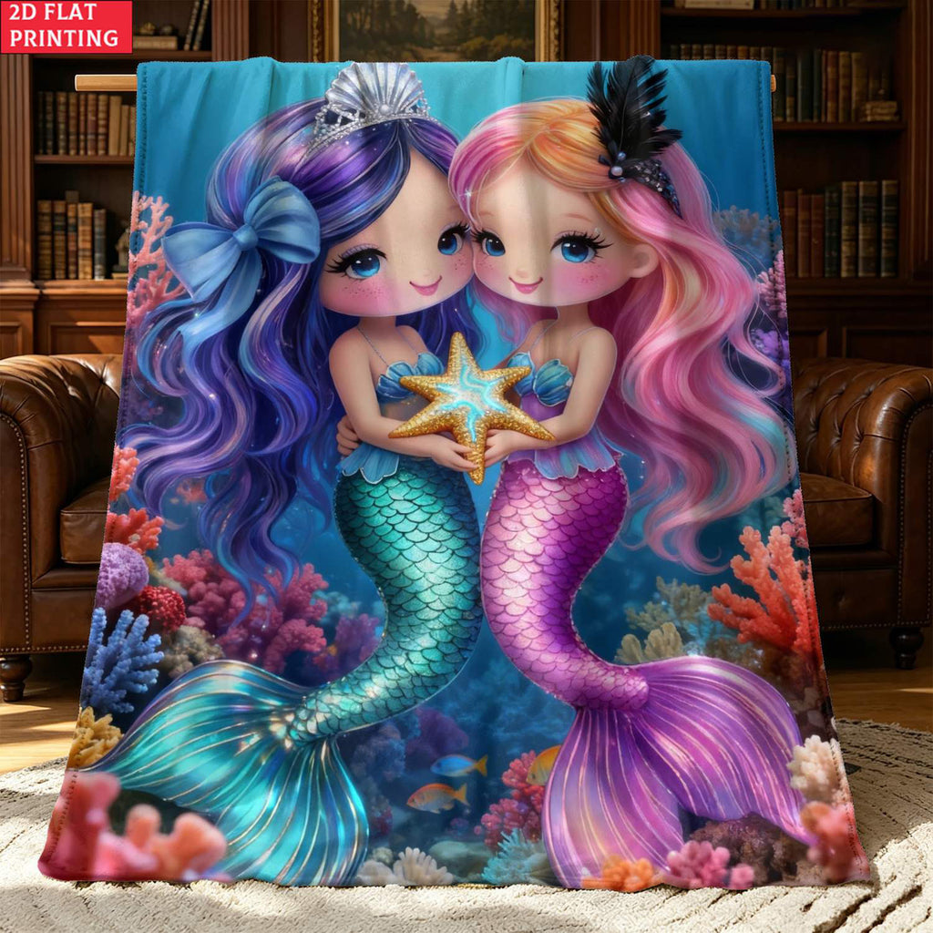 Aonana Mermaid Sisters Cozy Flannel Throw Blanket