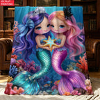 Aonana Mermaid Sisters Cozy Flannel Throw Blanket