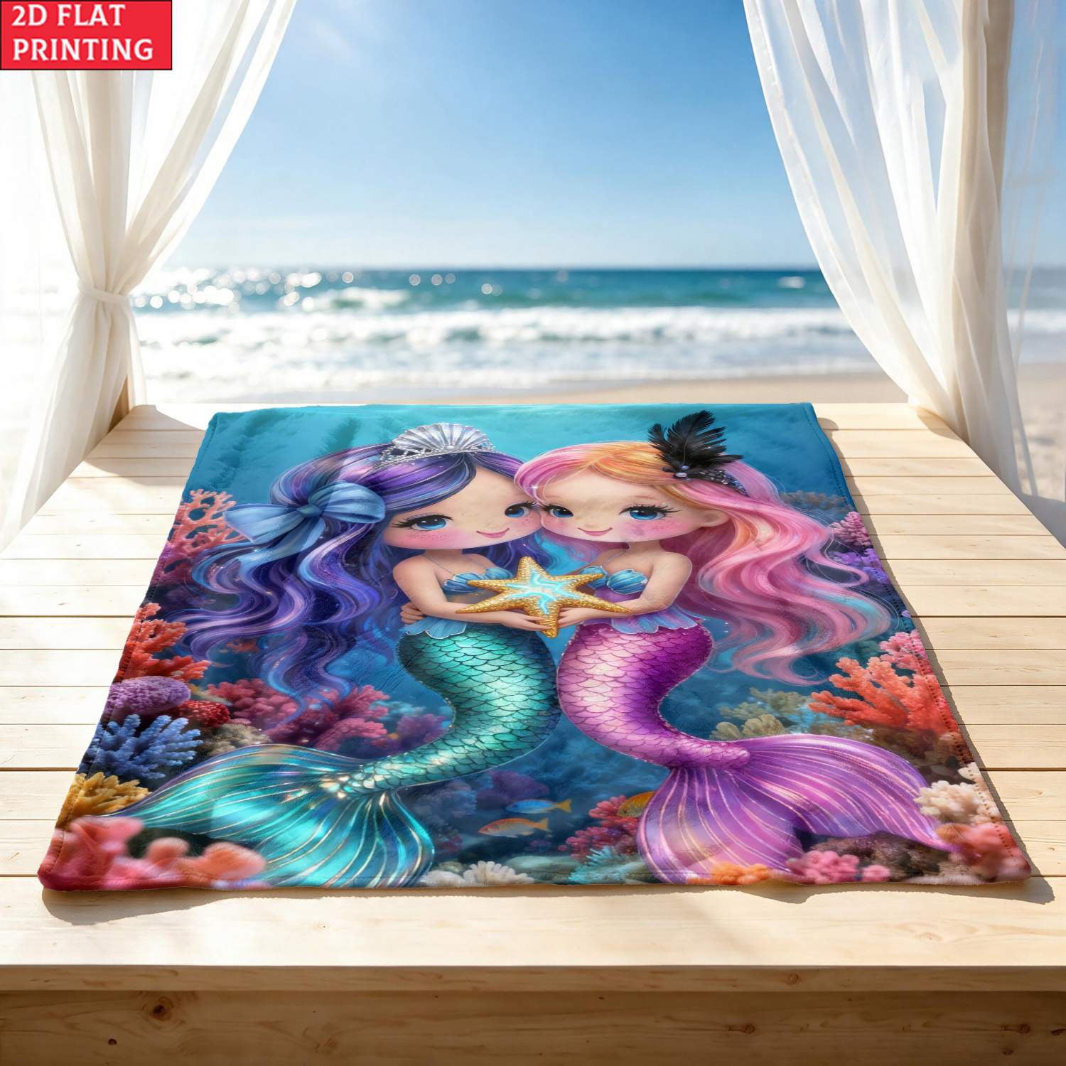 Aonana Mermaid Sisters Cozy Flannel Throw Blanket