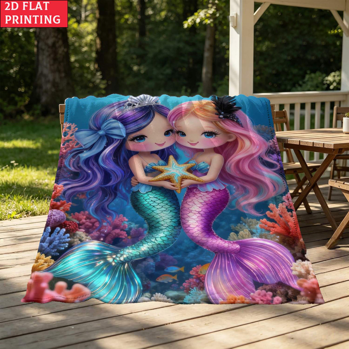Aonana Mermaid Sisters Cozy Flannel Throw Blanket