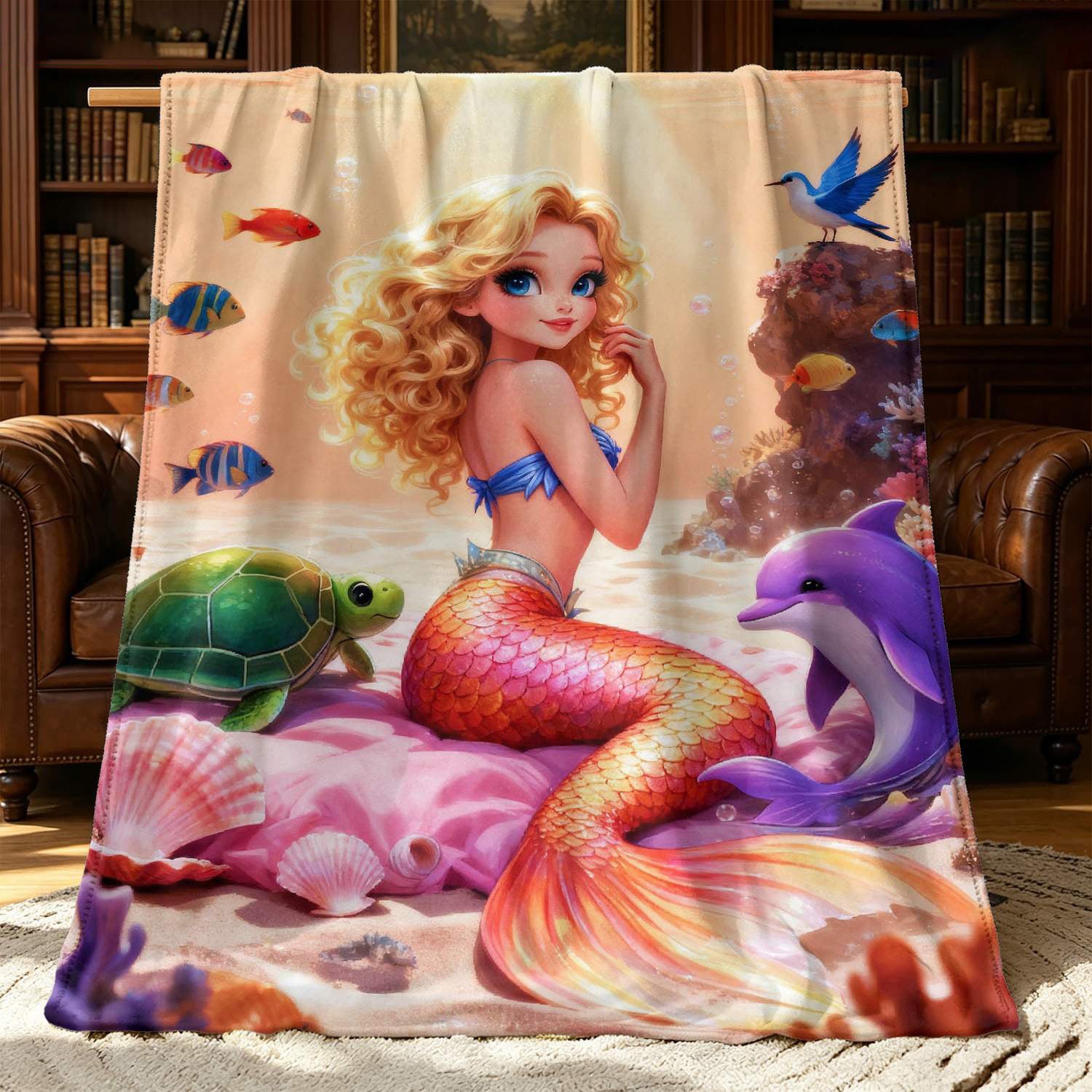 Aonana Coastal Mermaid Cozy Flannel Throw Blanket