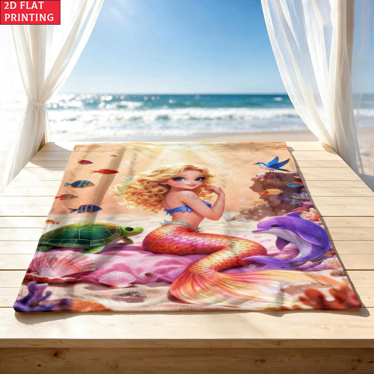 Aonana Coastal Mermaid Cozy Flannel Throw Blanket
