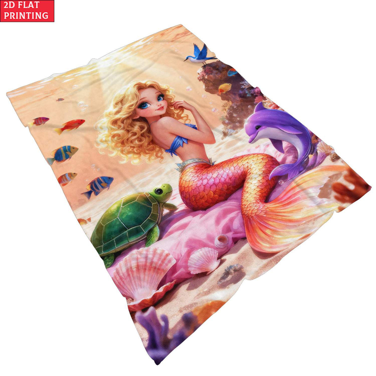 Aonana Coastal Mermaid Cozy Flannel Throw Blanket