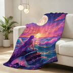 Aonana Moon Gazing Mermaid Cozy Flannel Throw Blanket
