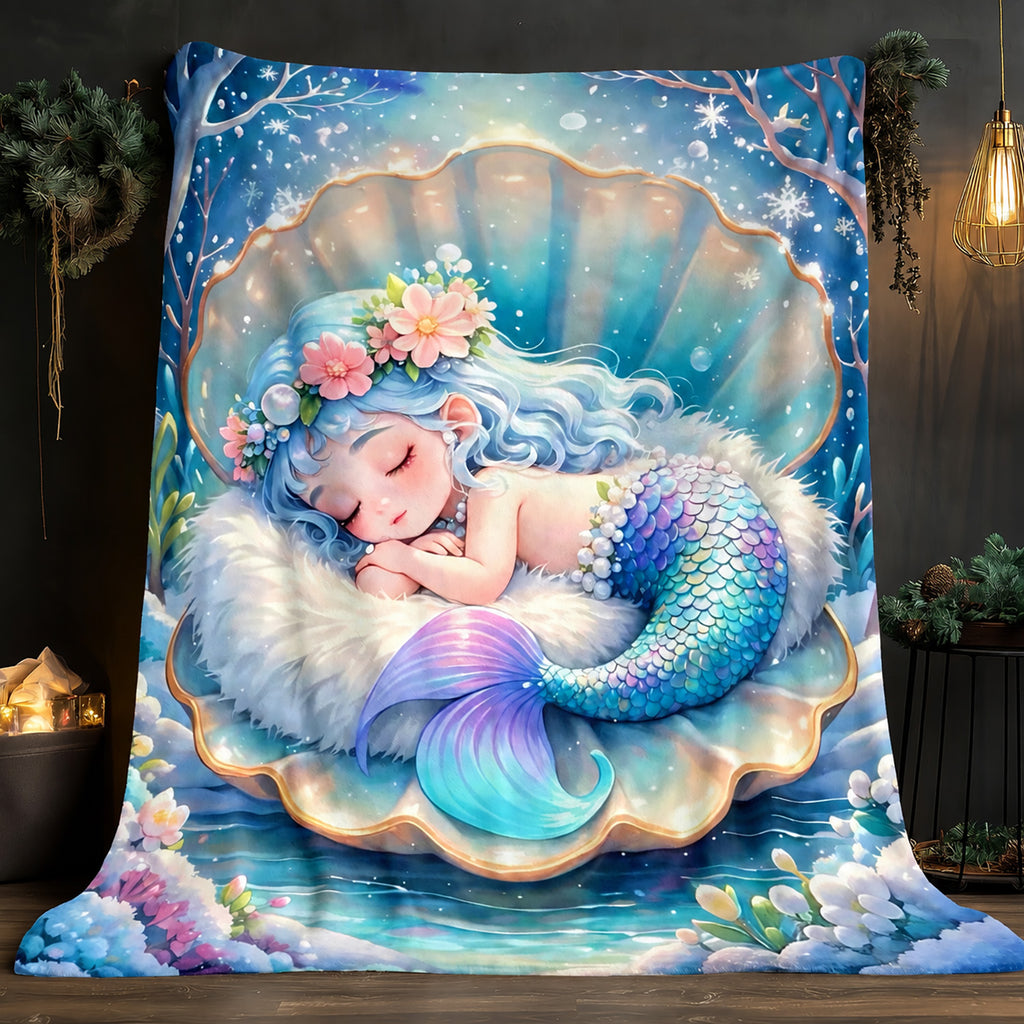 Aonana Cute Sleeping Mermaid Cozy Flannel Throw Blanket
