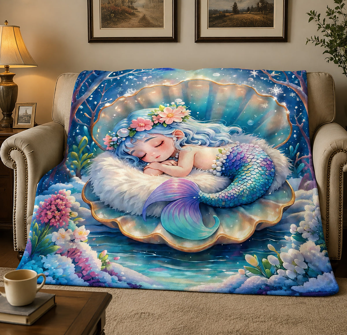 Aonana Cute Sleeping Mermaid Cozy Flannel Throw Blanket