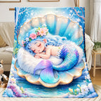 Aonana Cute Sleeping Mermaid Cozy Flannel Throw Blanket
