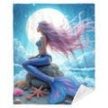 Aonana Mermaid and Moon Print Cozy Flannel Throw Blanket
