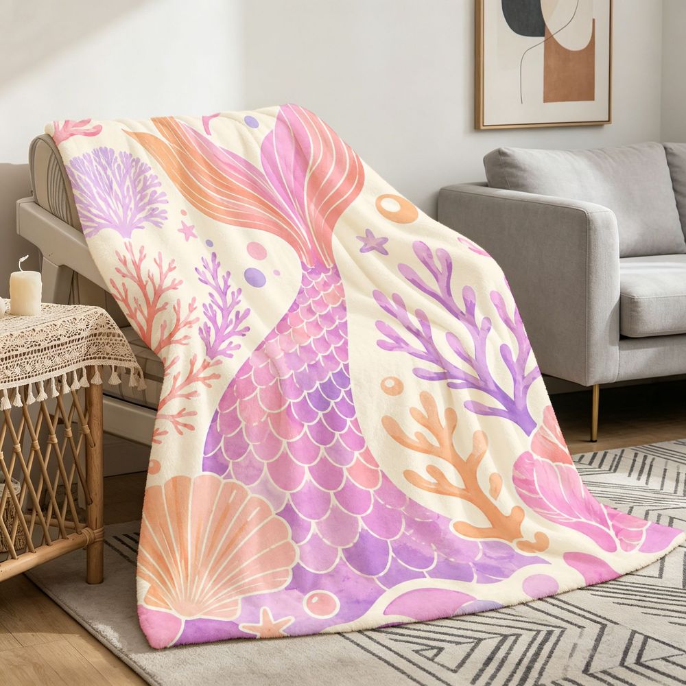 Aonana Luxury Mermaid Tail Cozy Flannel Throw Blanket
