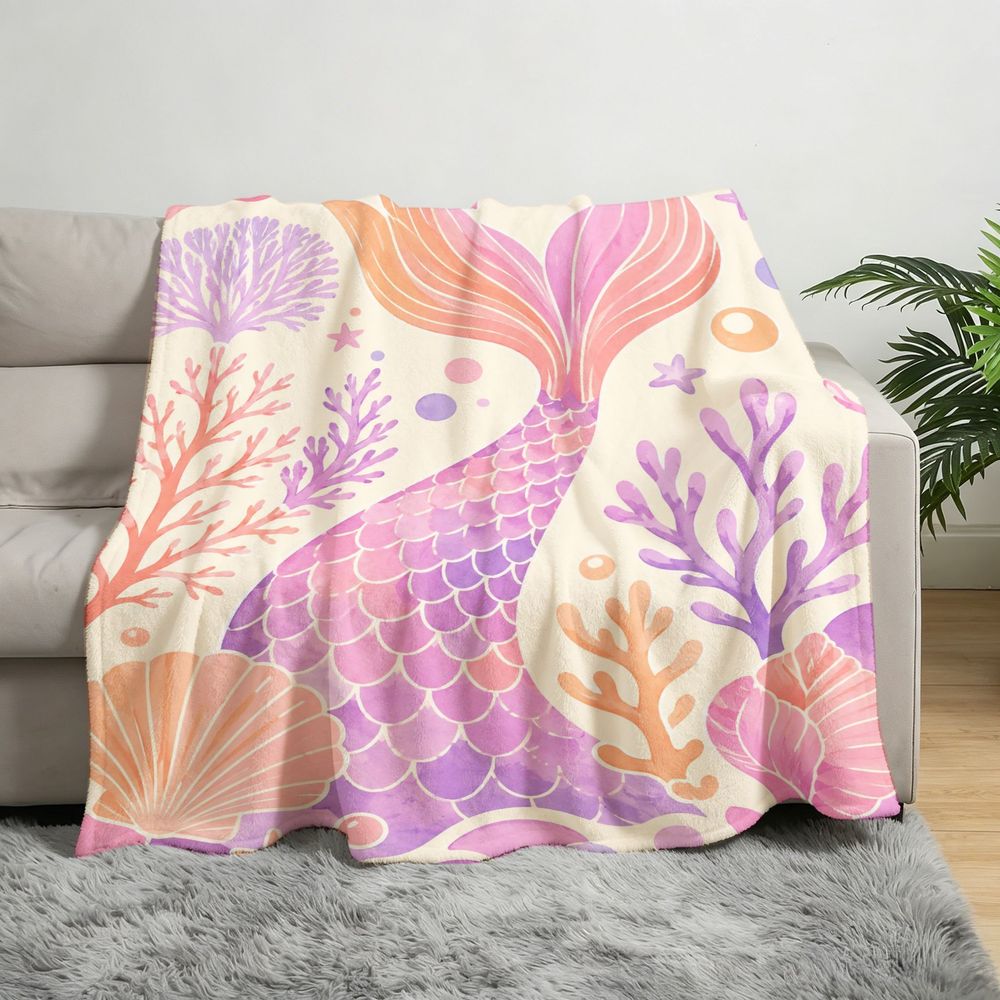 Aonana Luxury Mermaid Tail Cozy Flannel Throw Blanket