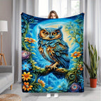 Aonana Colorful Owl Print Cozy Flannel Throw Blanket