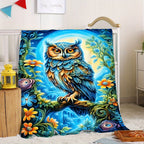 Aonana Colorful Owl Print Cozy Flannel Throw Blanket