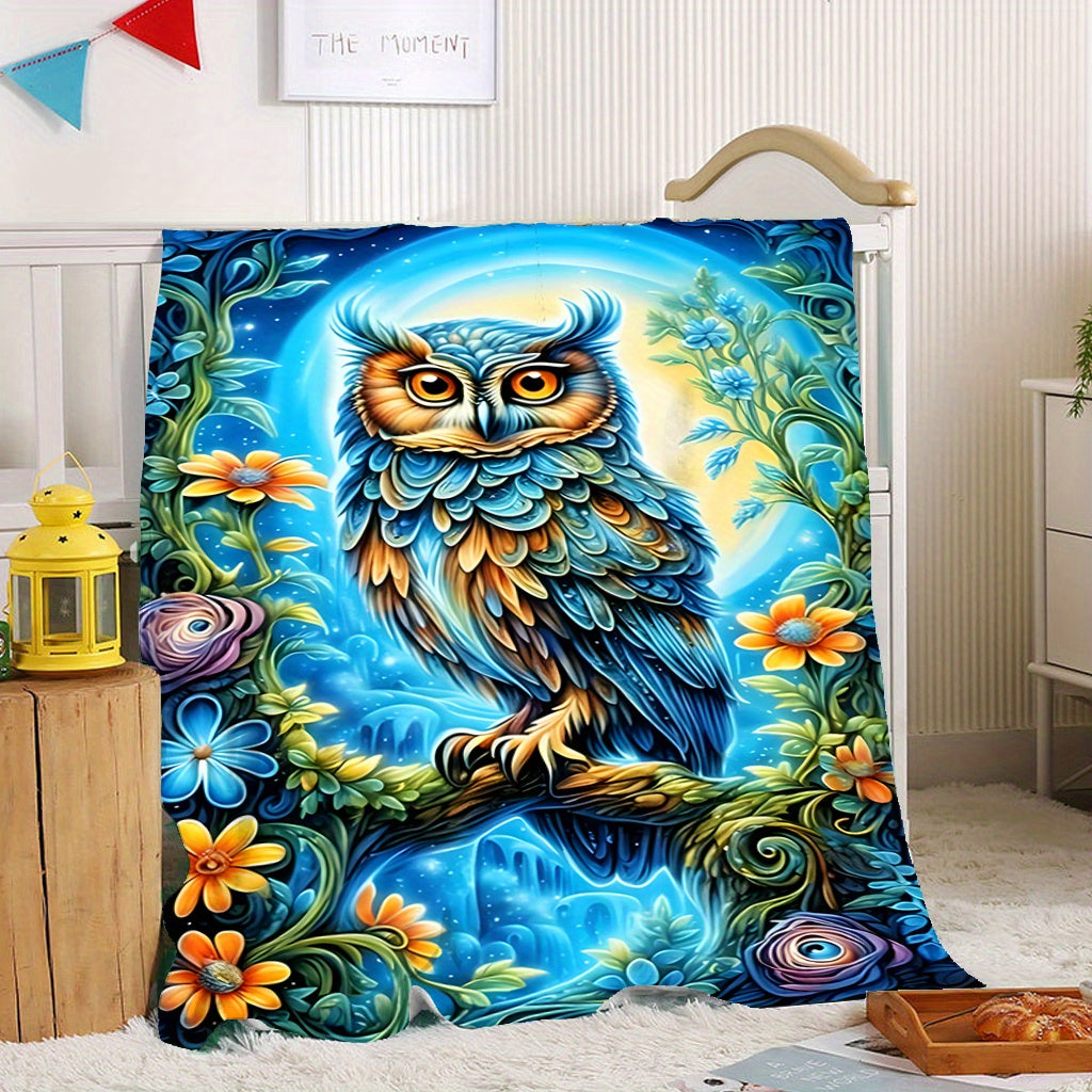 Aonana Colorful Owl Print Cozy Flannel Throw Blanket