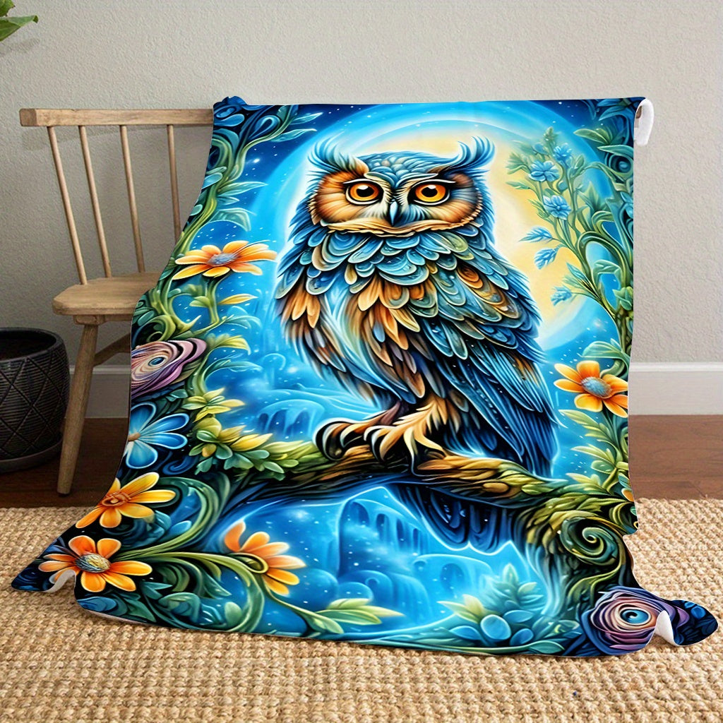 Aonana Colorful Owl Print Cozy Flannel Throw Blanket