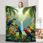 Aonana Tropical Jungle Parrots Print Cozy Flannel Throw Blanket