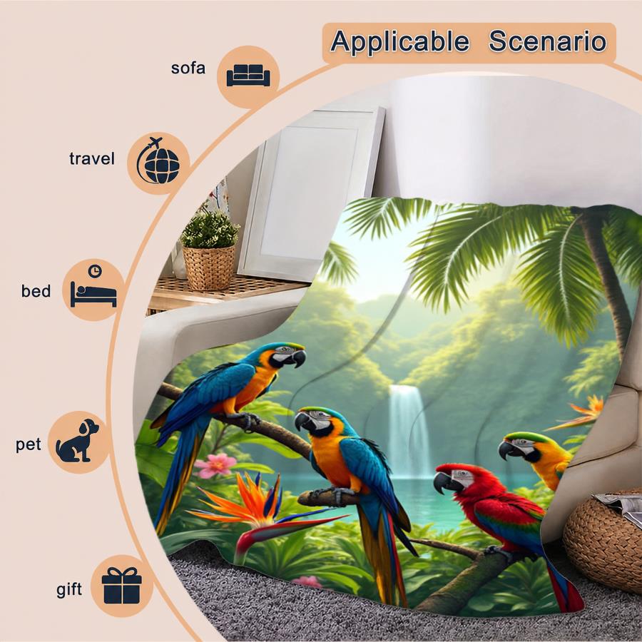 Aonana Tropical Jungle Parrots Print Cozy Flannel Throw Blanket