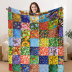 Aonana Secret Garden Vintage Floral Patchwork Flannel Throw Blanket