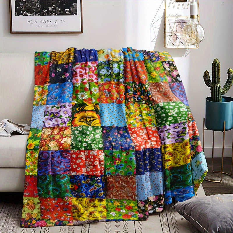 Aonana Secret Garden Vintage Floral Patchwork Flannel Throw Blanket