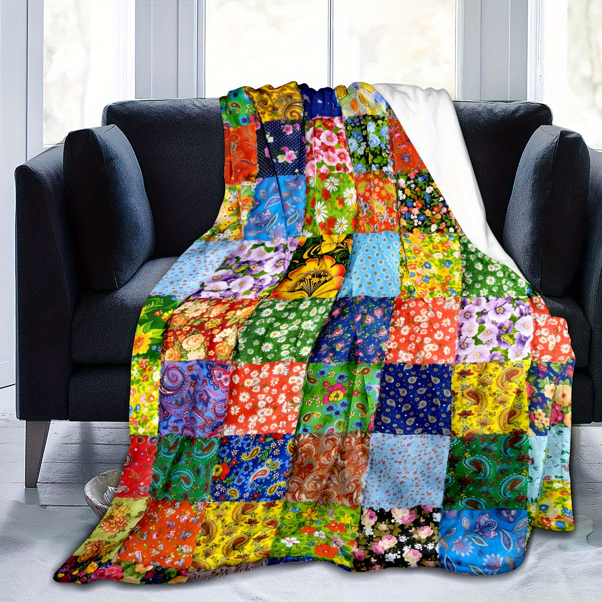 Aonana Secret Garden Vintage Floral Patchwork Flannel Throw Blanket