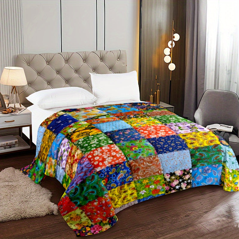 Aonana Secret Garden Vintage Floral Patchwork Flannel Throw Blanket