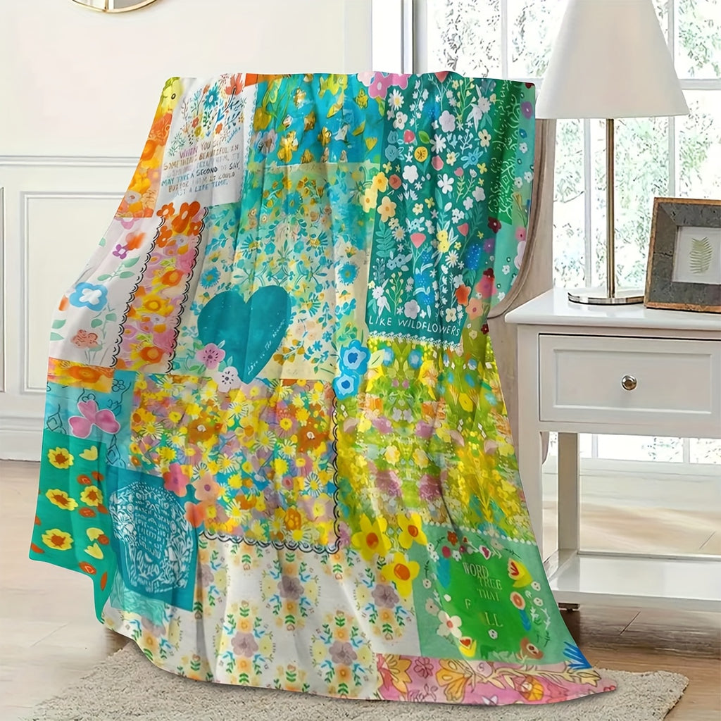 Aonana Secret Garden Vintage Floral Patchwork Flannel Throw Blanket