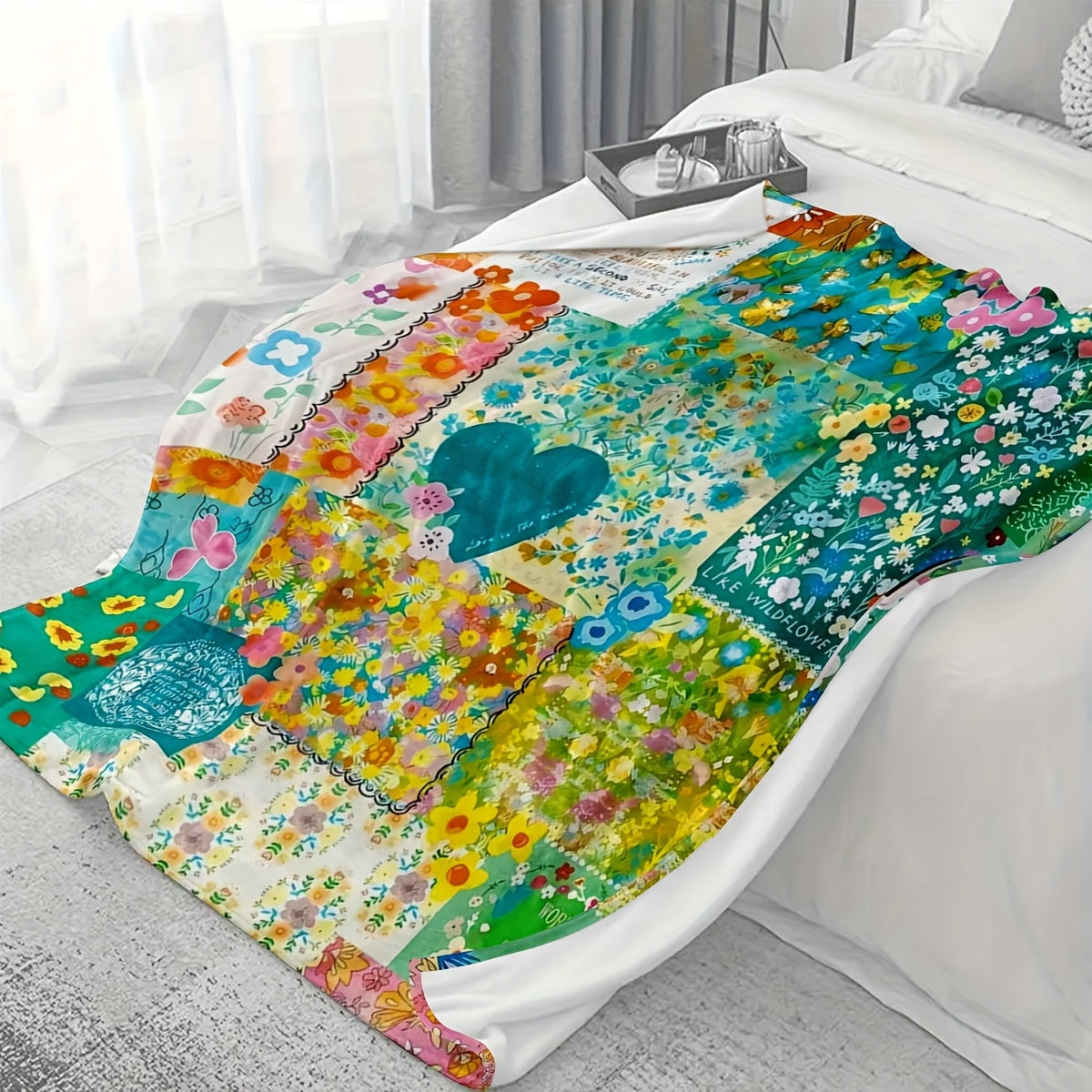 Aonana Secret Garden Vintage Floral Patchwork Flannel Throw Blanket