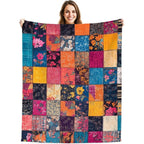 Aonana Secret Garden Vintage Floral Patchwork Flannel Throw Blanket