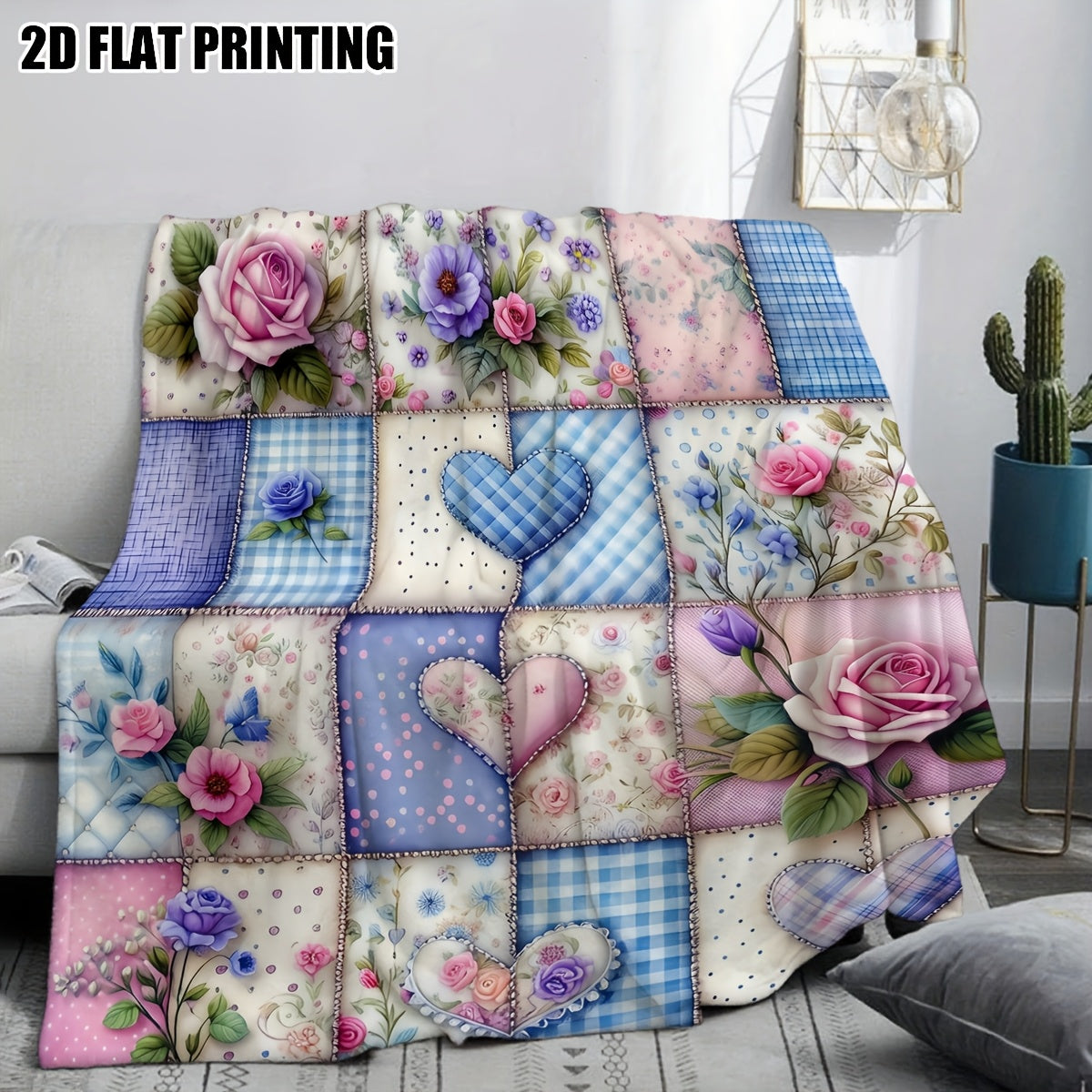 Aonana Secret Garden Vintage Floral Patchwork Flannel Throw Blanket