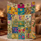 Aonana Secret Garden Vintage Floral Patchwork Flannel Throw Blanket
