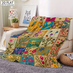 Aonana Secret Garden Vintage Floral Patchwork Flannel Throw Blanket