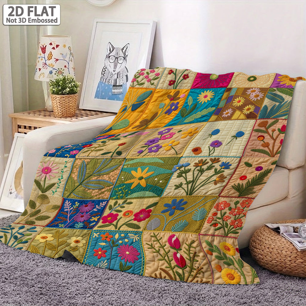 Aonana Secret Garden Vintage Floral Patchwork Flannel Throw Blanket