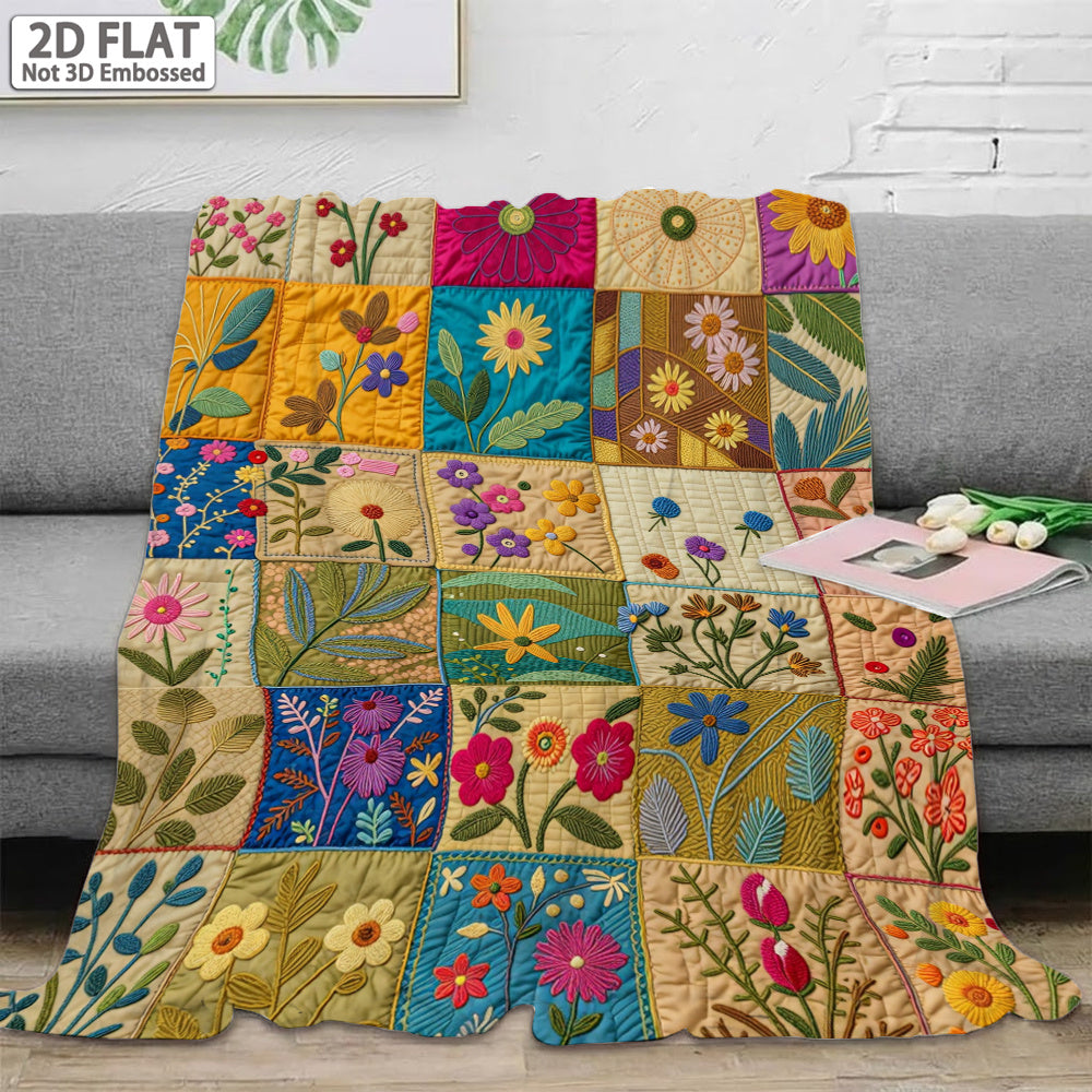 Aonana Secret Garden Vintage Floral Patchwork Flannel Throw Blanket