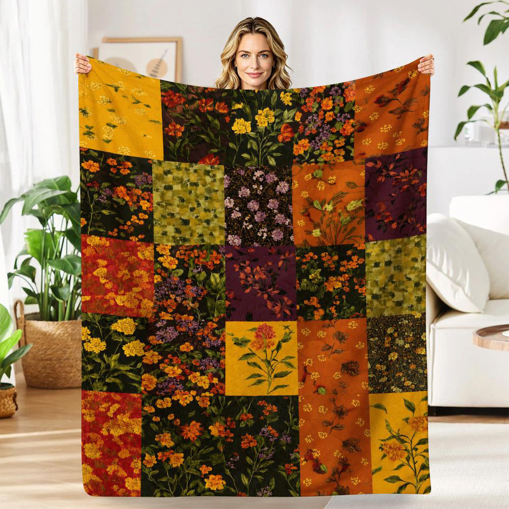 Aonana Secret Garden Vintage Floral Patchwork Flannel Throw Blanket