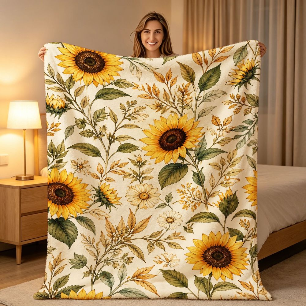 Aonana Secret Garden Sunflower Soft Cozy Flannel Throw Blanket