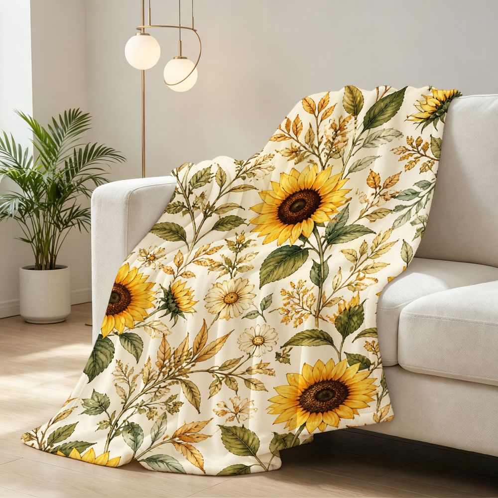 Aonana Secret Garden Sunflower Soft Cozy Flannel Throw Blanket