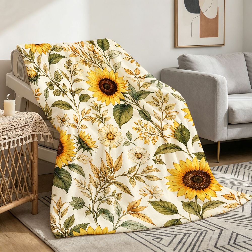 Aonana Secret Garden Sunflower Soft Cozy Flannel Throw Blanket